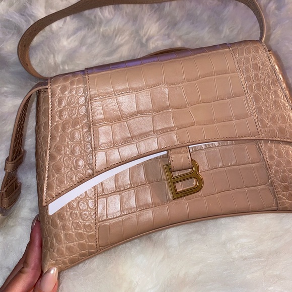 Balenciaga Hourglass  Embossed Croc Shoulder Bag - Picture 13 of 16